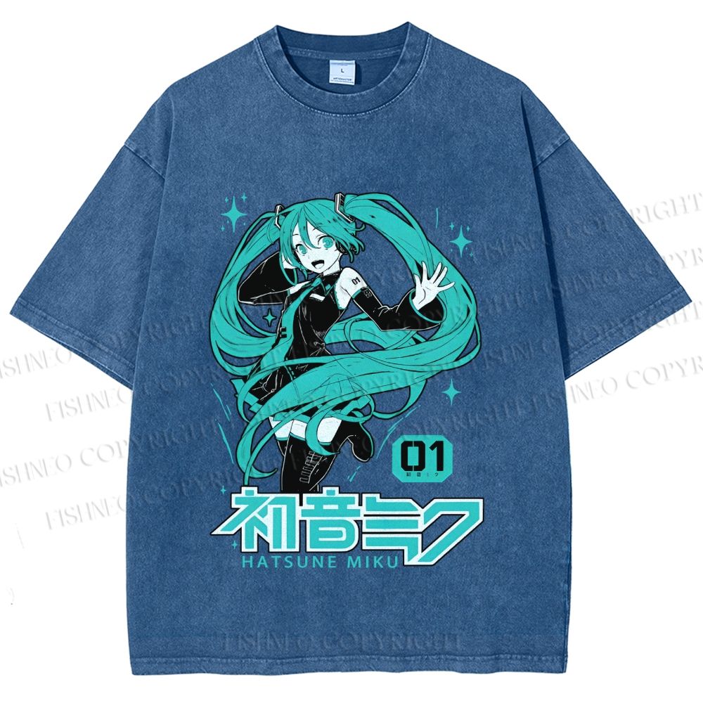 Unisex Hatsune Miku Printed Washed Tee