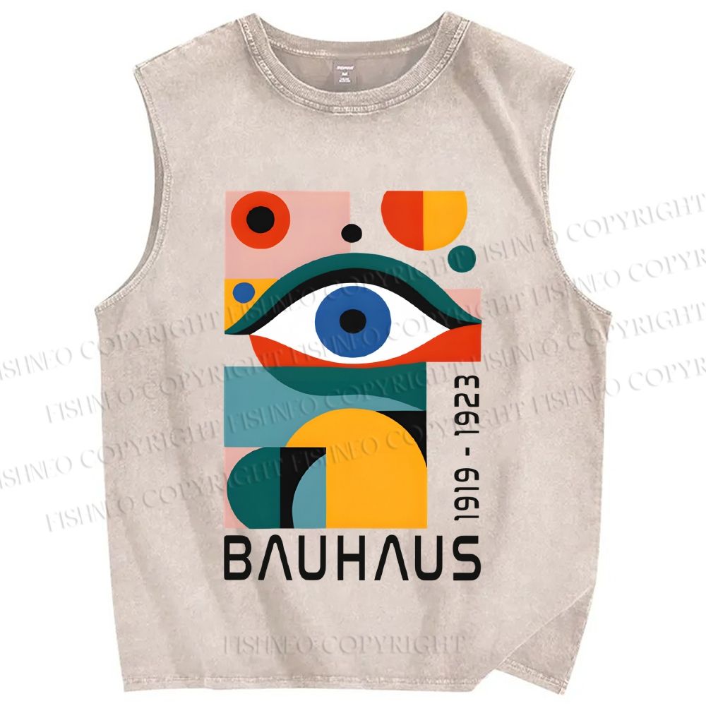 Unisex Bauhaus Eye Design Printed Washed Tank Top