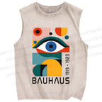 Unisex Bauhaus Eye Design Printed Washed Tank Top