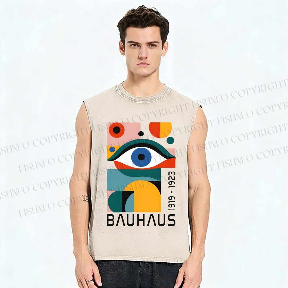 Unisex Bauhaus Eye Design Printed Washed Tank Top