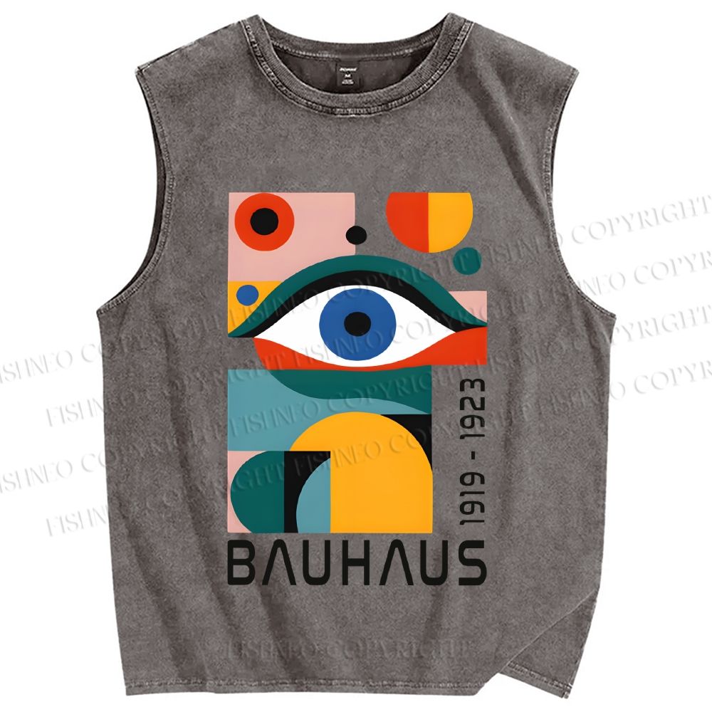 Unisex Bauhaus Eye Design Printed Washed Tank Top