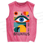 Unisex Bauhaus Eye Design Printed Washed Tank Top