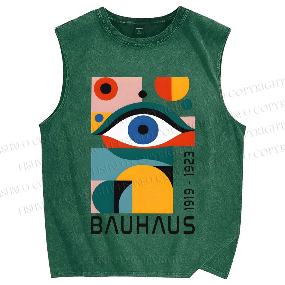 Unisex Bauhaus Eye Design Printed Washed Tank Top