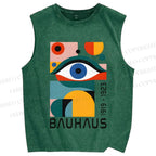 Unisex Bauhaus Eye Design Printed Washed Tank Top