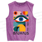 Unisex Bauhaus Eye Design Printed Washed Tank Top
