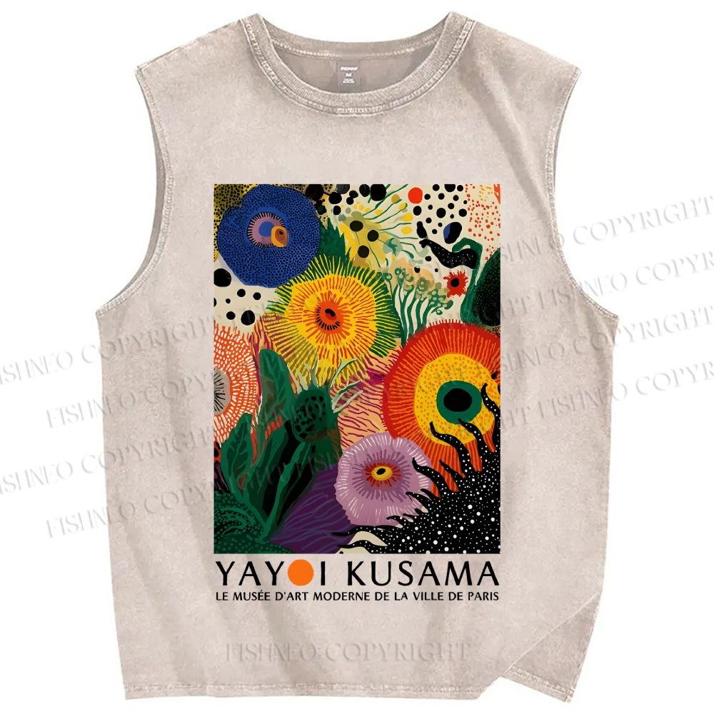 Unisex  Yayoi Kusama Eye Flowers Printed Washed Tank Top