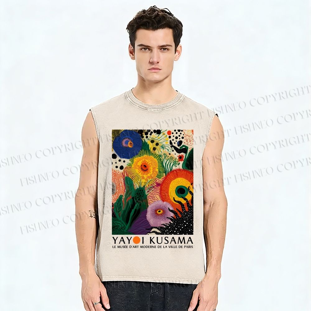 Unisex  Yayoi Kusama Eye Flowers Printed Washed Tank Top