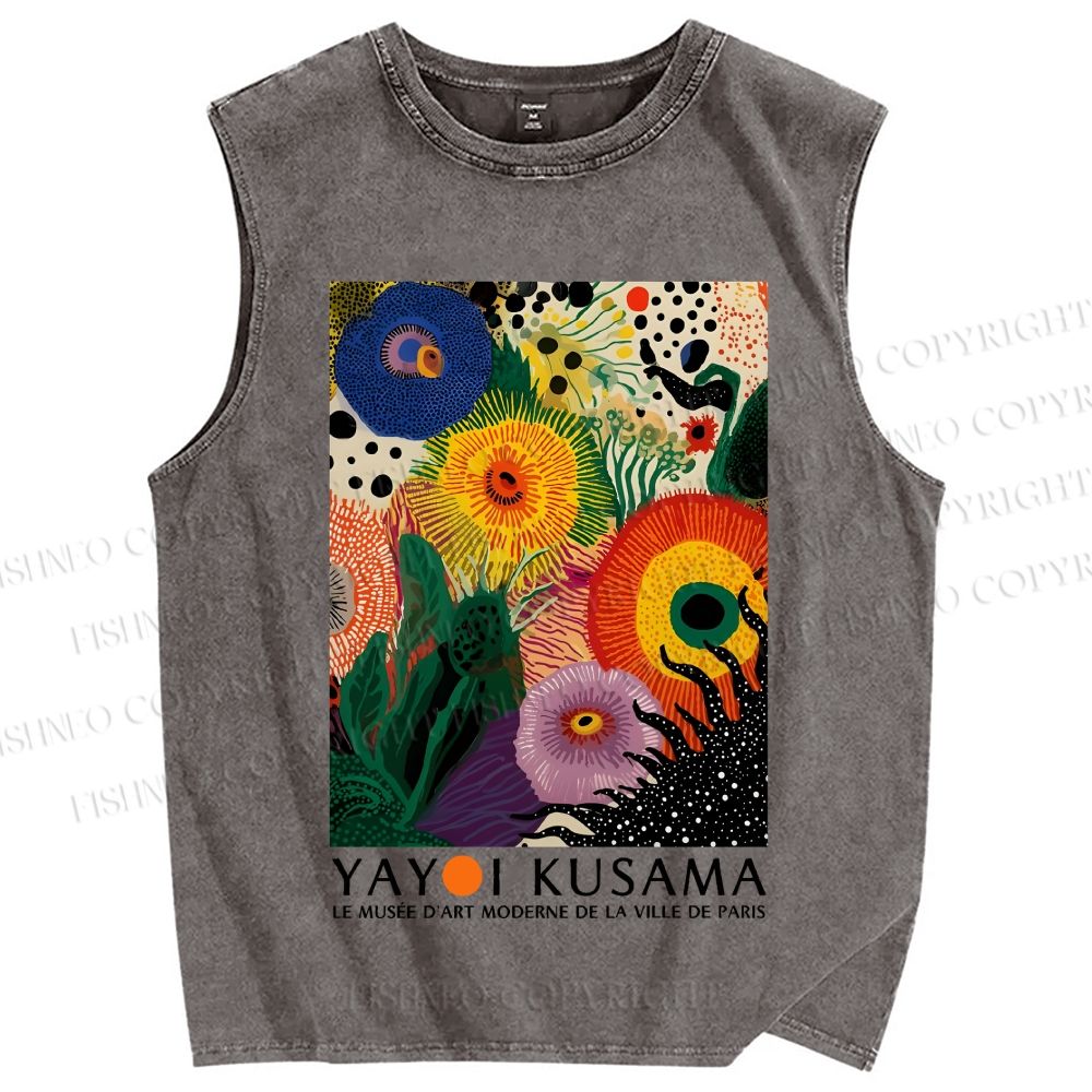 Unisex  Yayoi Kusama Eye Flowers Printed Washed Tank Top