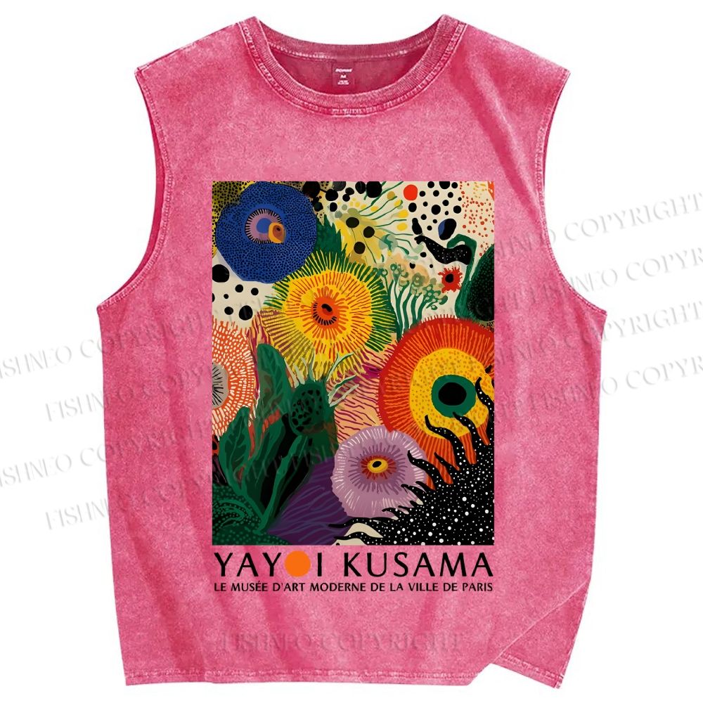 Unisex  Yayoi Kusama Eye Flowers Printed Washed Tank Top