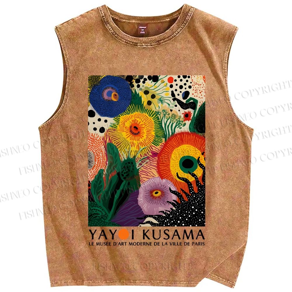 Unisex  Yayoi Kusama Eye Flowers Printed Washed Tank Top