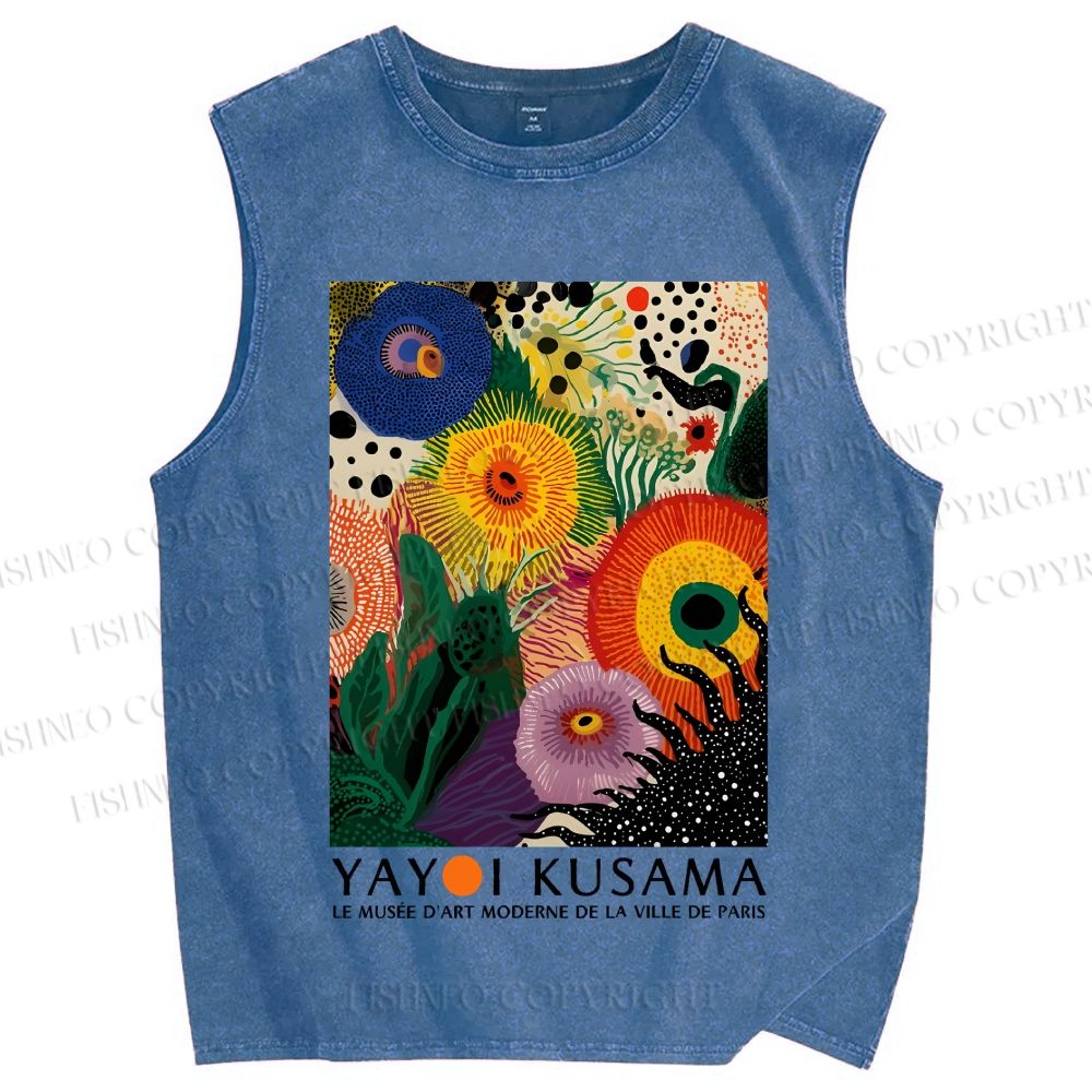 Unisex  Yayoi Kusama Eye Flowers Printed Washed Tank Top