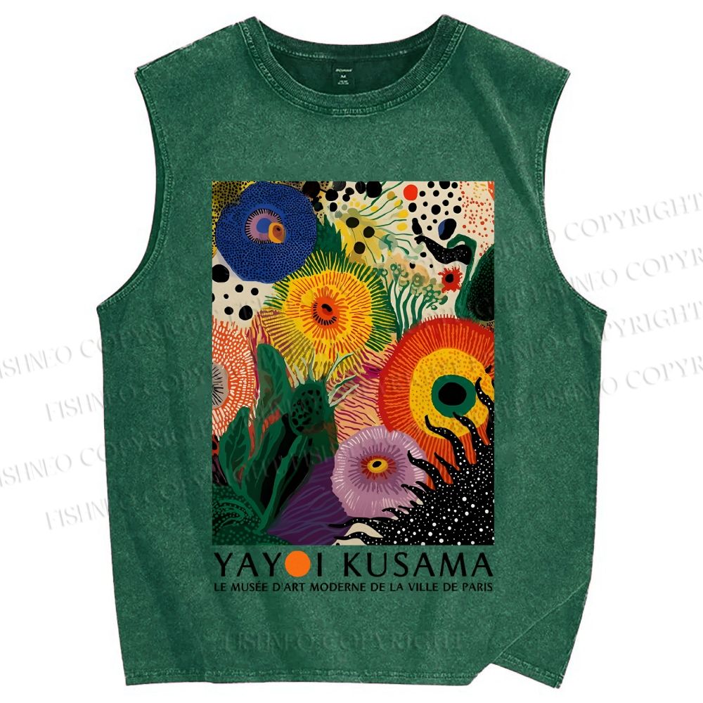 Unisex  Yayoi Kusama Eye Flowers Printed Washed Tank Top