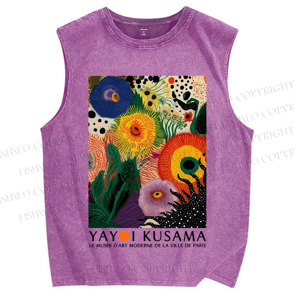 Unisex  Yayoi Kusama Eye Flowers Printed Washed Tank Top