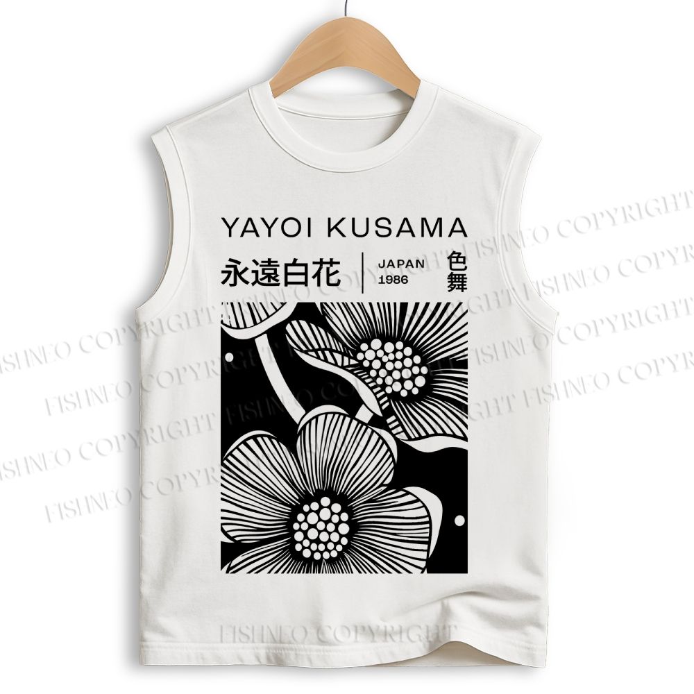 Unisex  Yayoi Kusama Black Flower Printed Cotton Tank Top