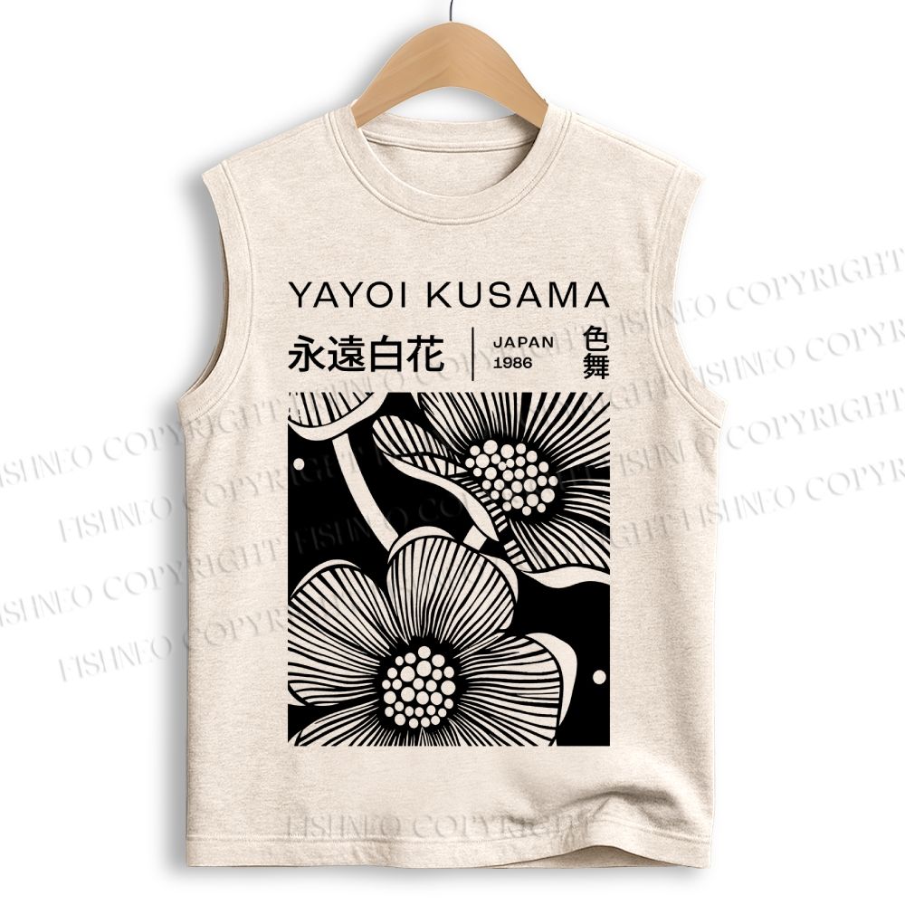 Unisex  Yayoi Kusama Black Flower Printed Cotton Tank Top