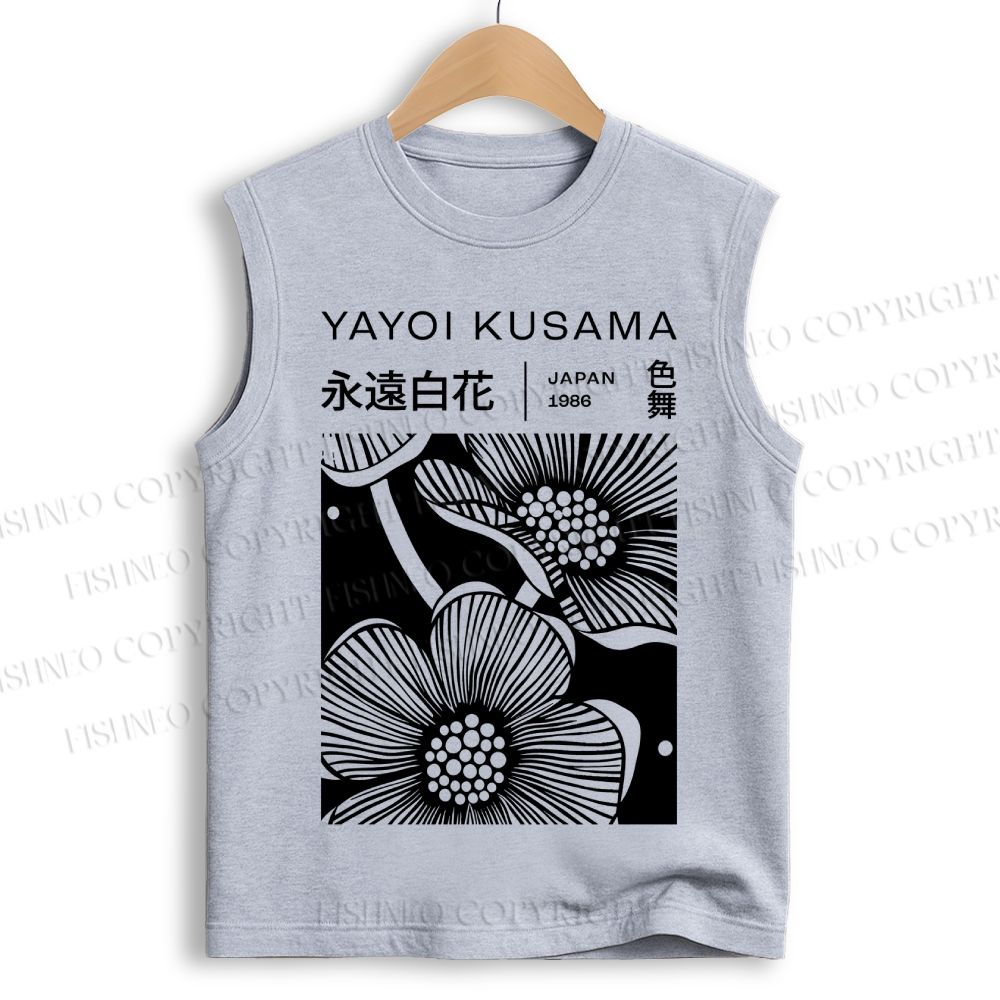 Unisex  Yayoi Kusama Black Flower Printed Cotton Tank Top