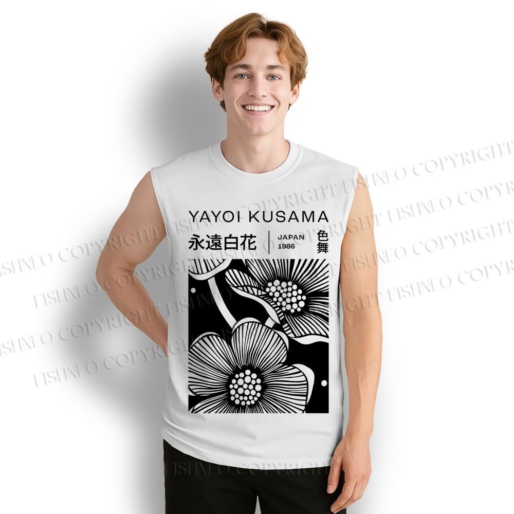Unisex  Yayoi Kusama Black Flower Printed Cotton Tank Top