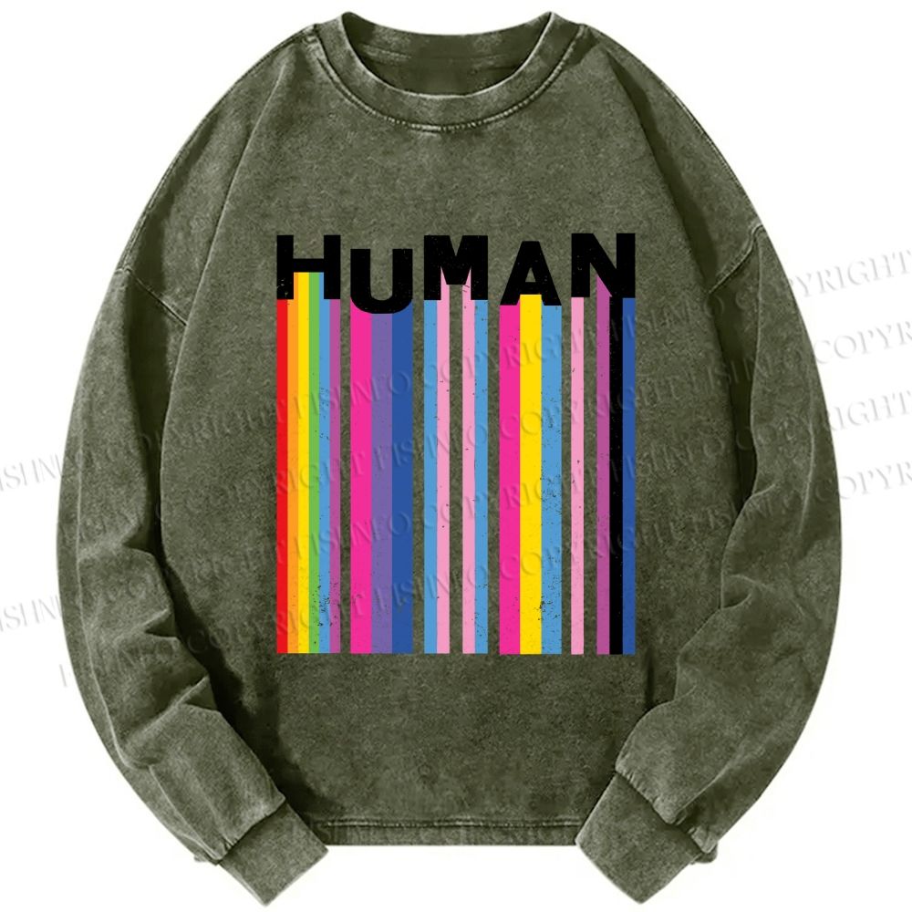 Unisex Casual Washed Pride Human Printed Long Sleeve T-shirt