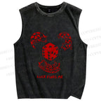 Unisex Luck Finds Me Cat Printed Washed Tank Top