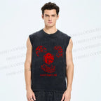 Unisex Luck Finds Me Cat Printed Washed Tank Top