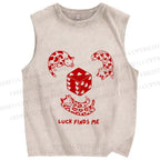 Unisex Luck Finds Me Cat Printed Washed Tank Top
