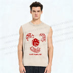 Unisex Luck Finds Me Cat Printed Washed Tank Top