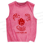 Unisex Luck Finds Me Cat Printed Washed Tank Top