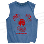 Unisex Luck Finds Me Cat Printed Washed Tank Top