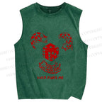 Unisex Luck Finds Me Cat Printed Washed Tank Top