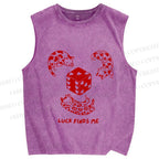 Unisex Luck Finds Me Cat Printed Washed Tank Top