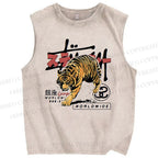 Unisex Tiger Printed Washed Tank Top