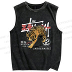 Unisex Tiger Printed Washed Tank Top