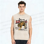 Unisex Tiger Printed Washed Tank Top