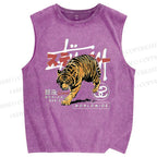 Unisex Tiger Printed Washed Tank Top