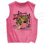 Unisex Tiger Printed Washed Tank Top
