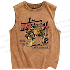 Unisex Tiger Printed Washed Tank Top
