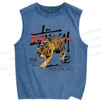 Unisex Tiger Printed Washed Tank Top