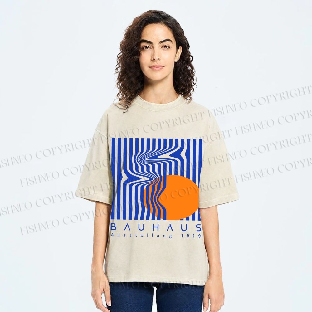 Unisex Bauhaus Geometric Printed Washed Tee
