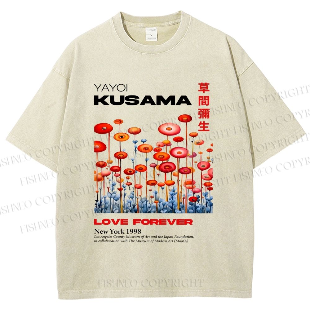Unisex Yayoi Kusama Flower Printed Washed Tee