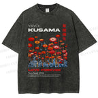 Unisex Yayoi Kusama Flower Printed Washed Tee