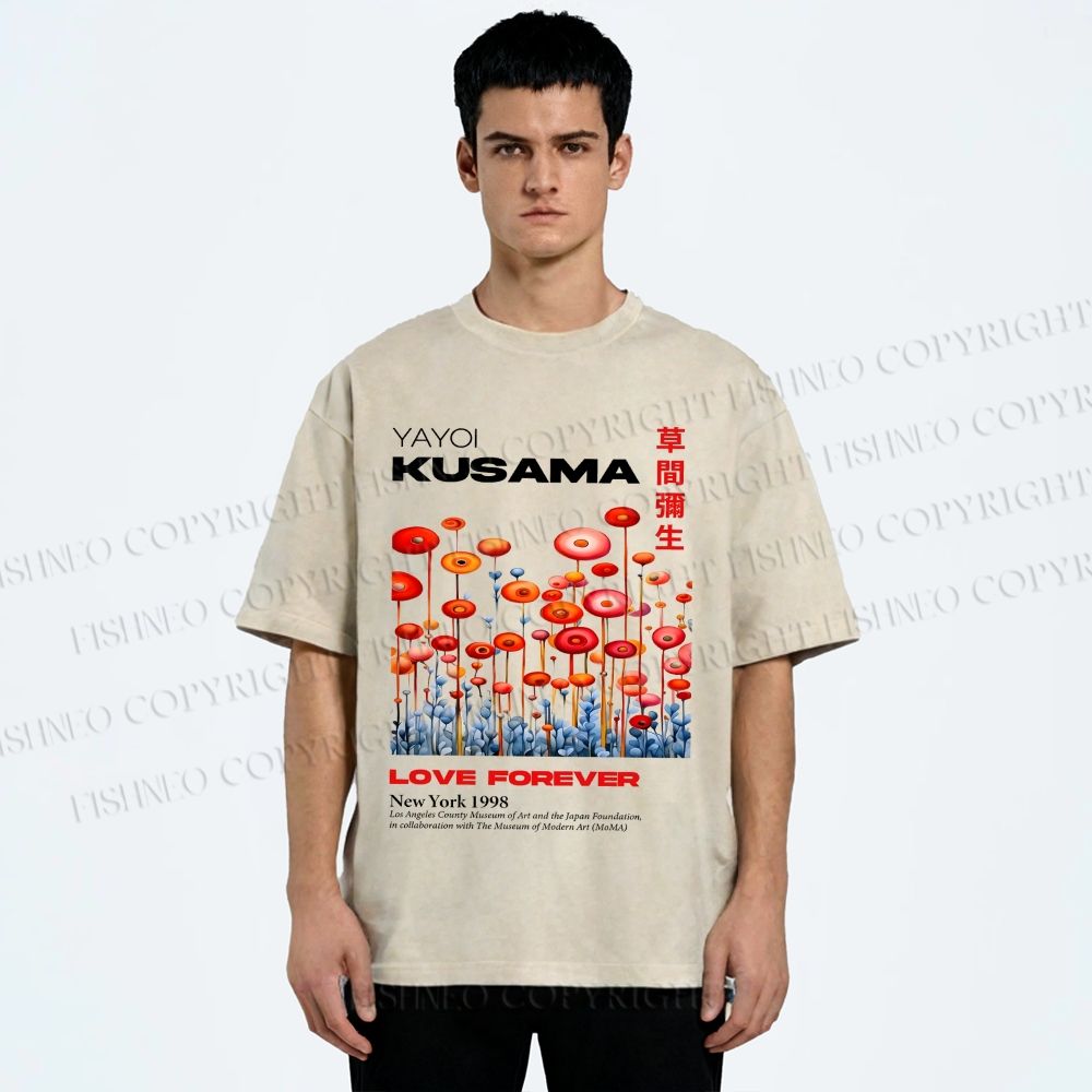 Unisex Yayoi Kusama Flower Printed Washed Tee