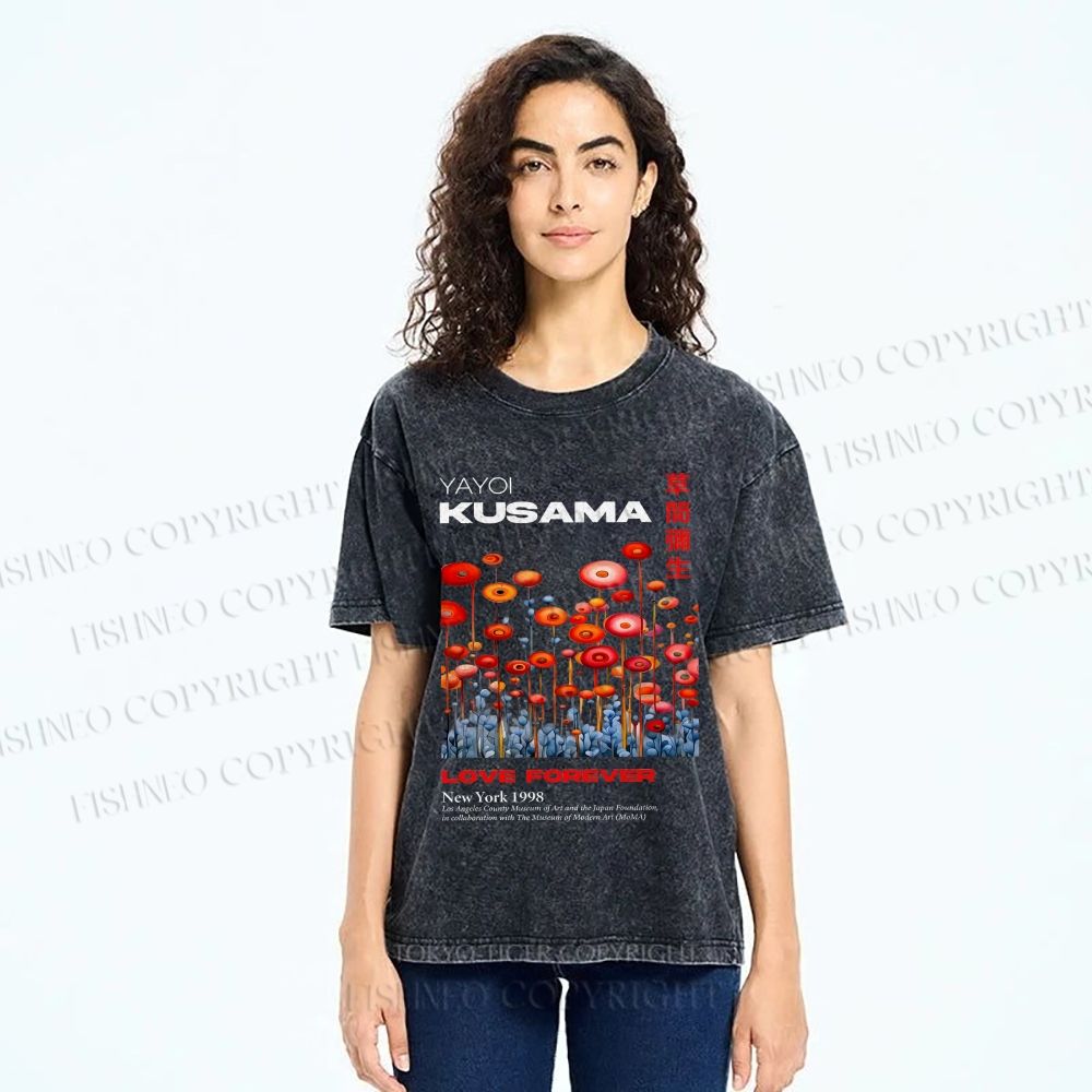 Unisex Yayoi Kusama Flower Printed Washed Tee