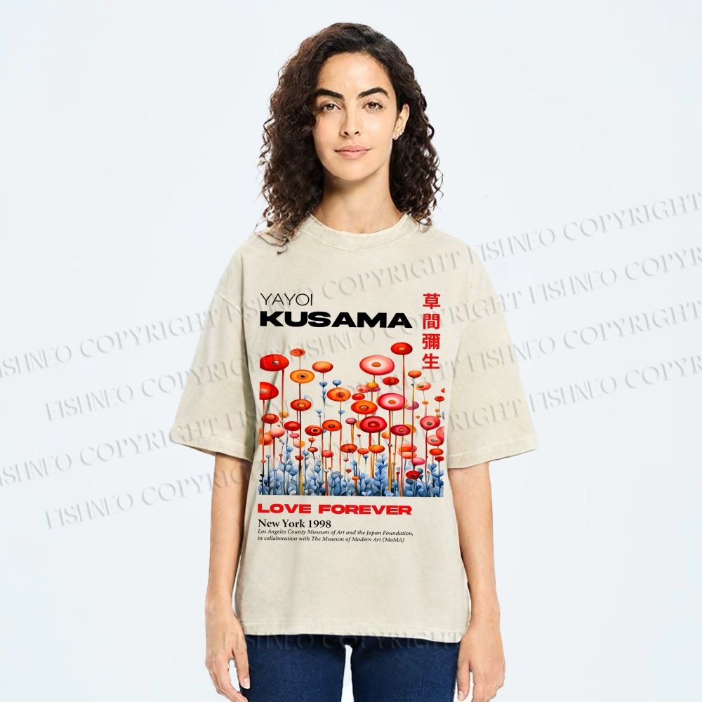 Unisex Yayoi Kusama Flower Printed Washed Tee