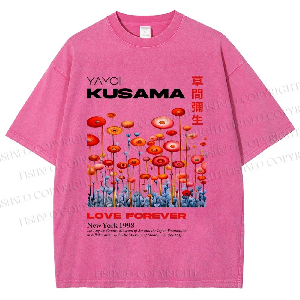 Unisex Yayoi Kusama Flower Printed Washed Tee