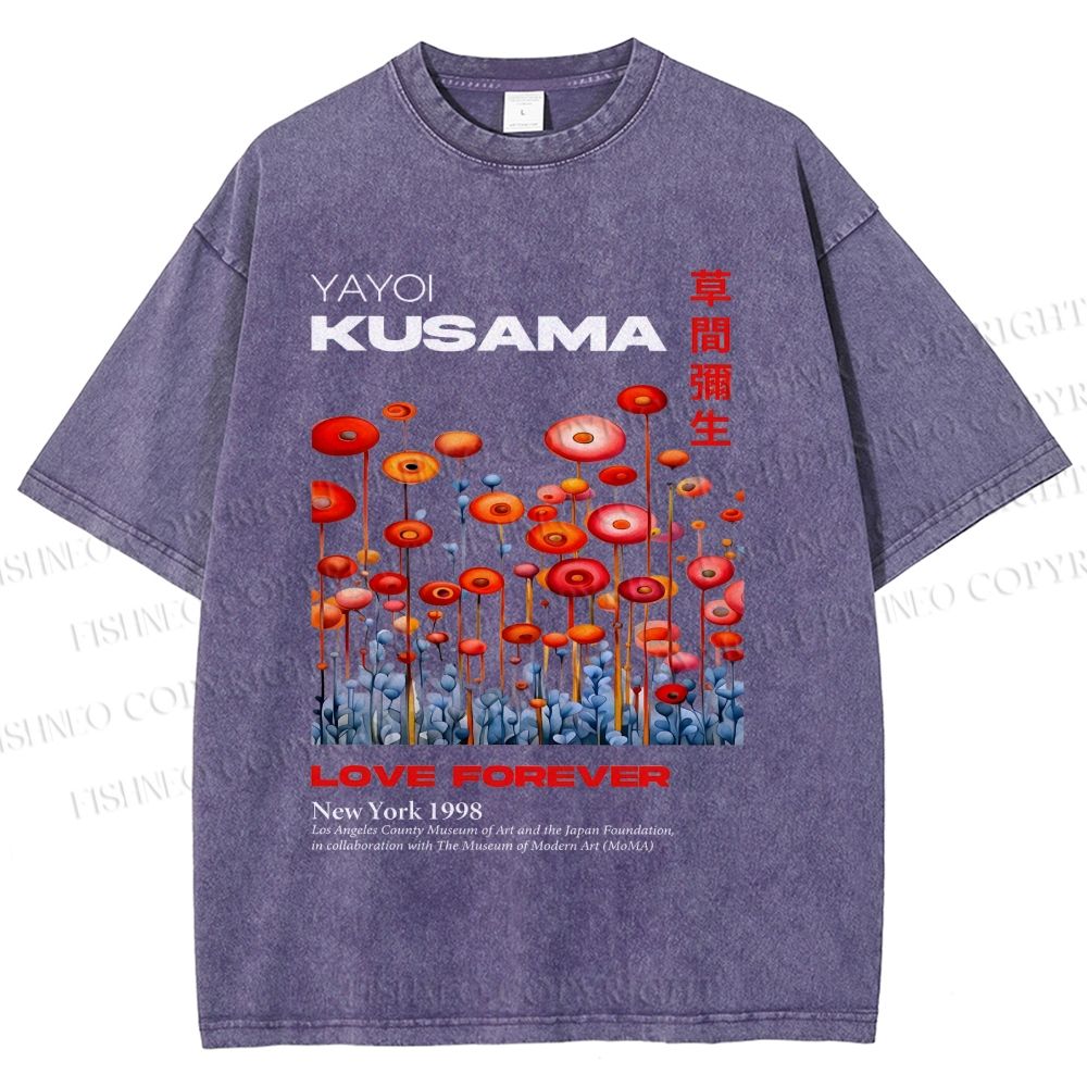 Unisex Yayoi Kusama Flower Printed Washed Tee