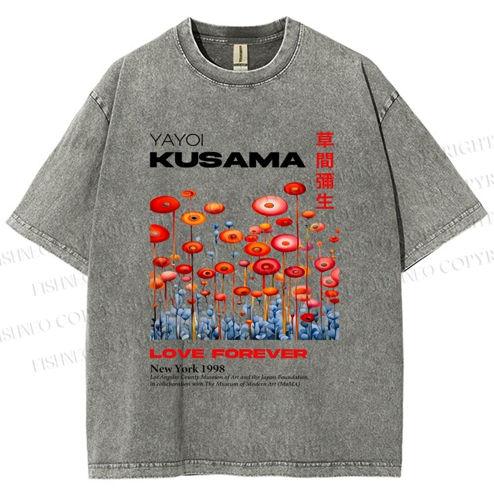 Unisex Yayoi Kusama Flower Printed Washed Tee