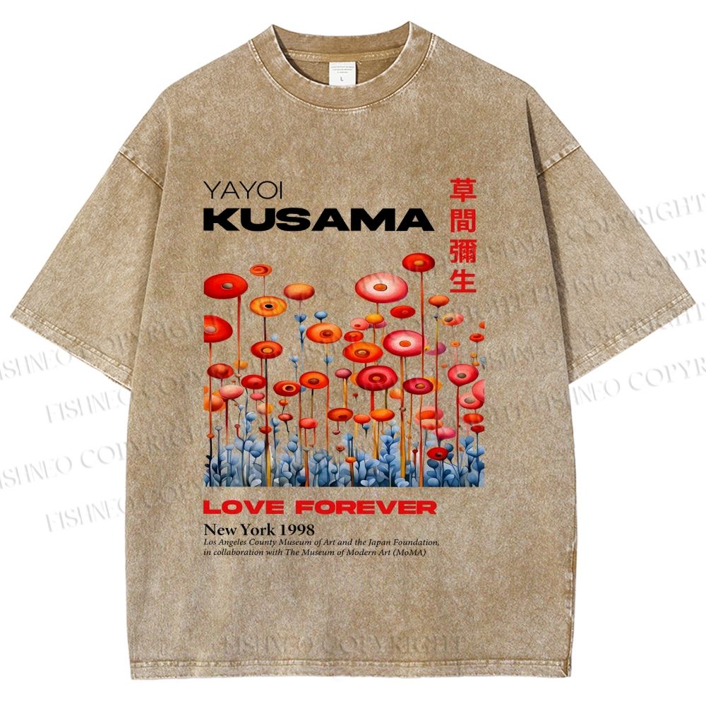 Unisex Yayoi Kusama Flower Printed Washed Tee