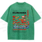 Unisex Yayoi Kusama Flower Printed Washed Tee