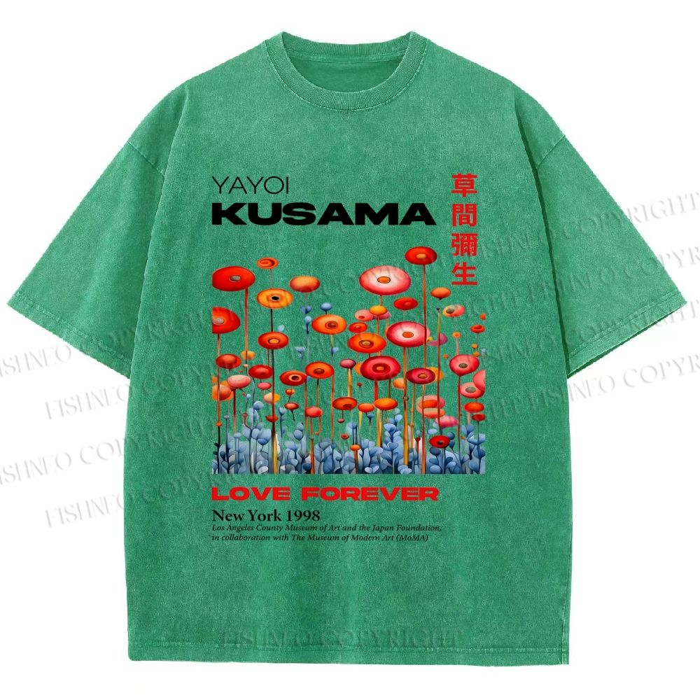 Unisex Yayoi Kusama Flower Printed Washed Tee