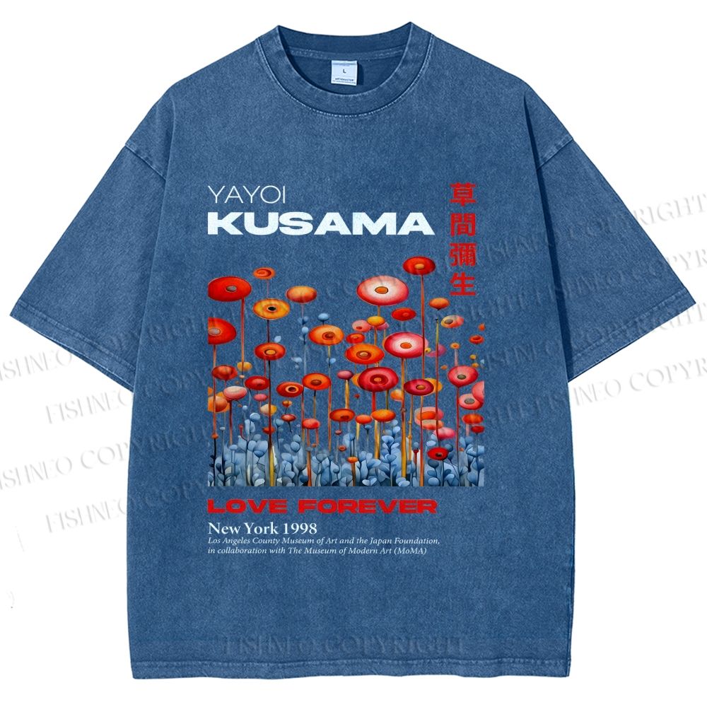 Unisex Yayoi Kusama Flower Printed Washed Tee